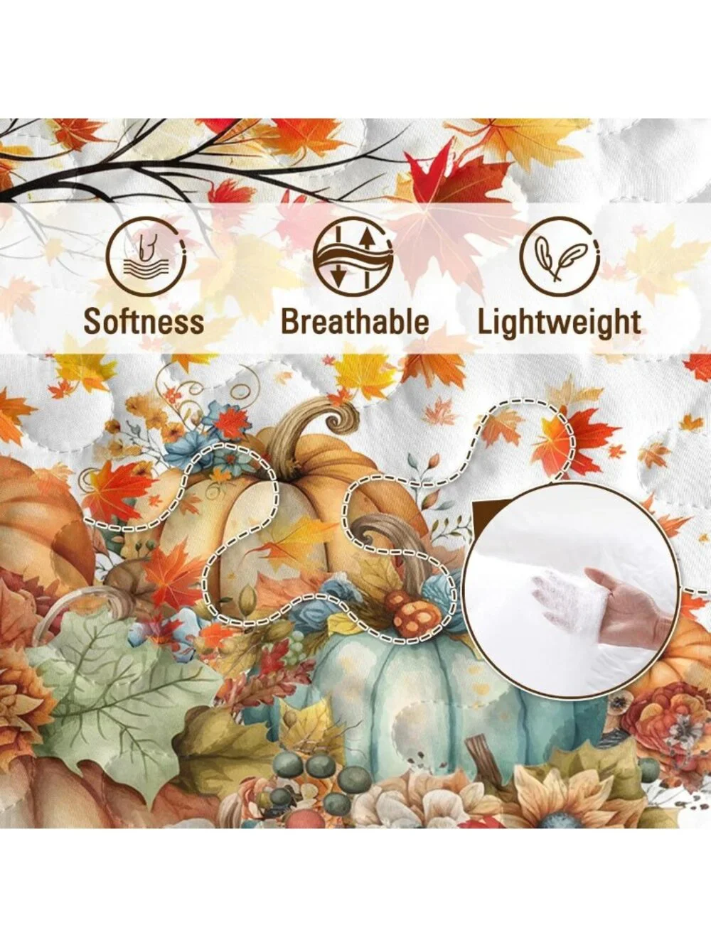 Colorful Pumpkins Queen Size Quilt - Halloween Fall Bedding Set for Cozy Decor